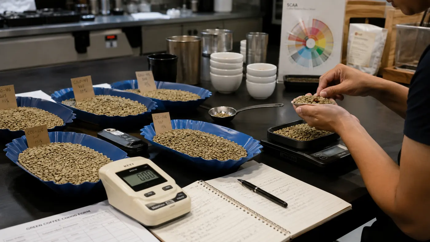 Technical lot selection and green coffee evaluation