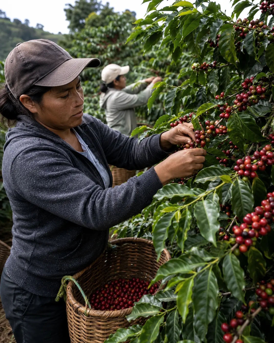 Selective harvesting of ripe coffee cherries